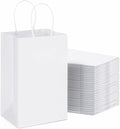 METRONIC Kraft Paper Gift Bags with Handles 5.25x3.75x8 Inch 600 Pcs | Christmas, Birthday Party Favors, Retail Shopping, Small Business Bulk | White Gift Wrap Bag
