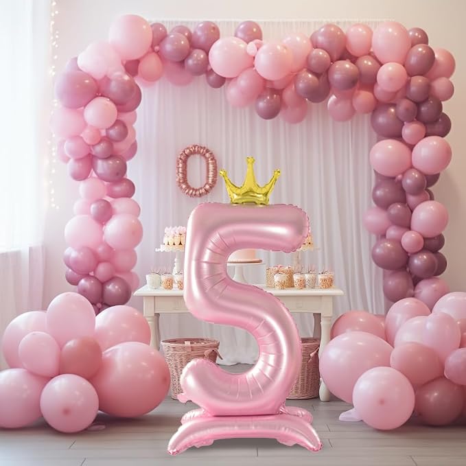 42 Inch Crown Pink Number Balloon, Number 1 Balloon - Image 2