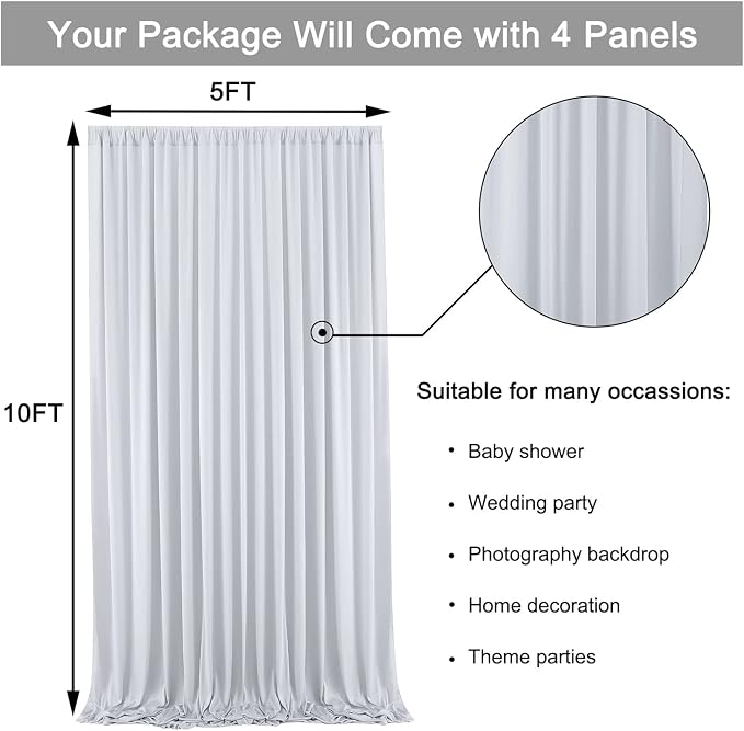 20ft x 10ft Wrinkle Free Silver Backdrop Curtain - Image 6