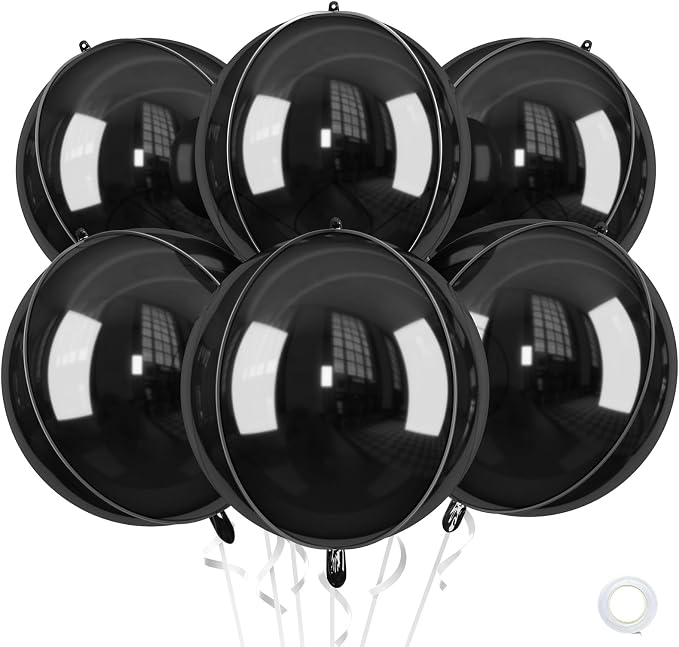 Black Balloons Foil, Metallic Black 4D Ball Balloons, 22 Inch Round Balloon by Saxuxu