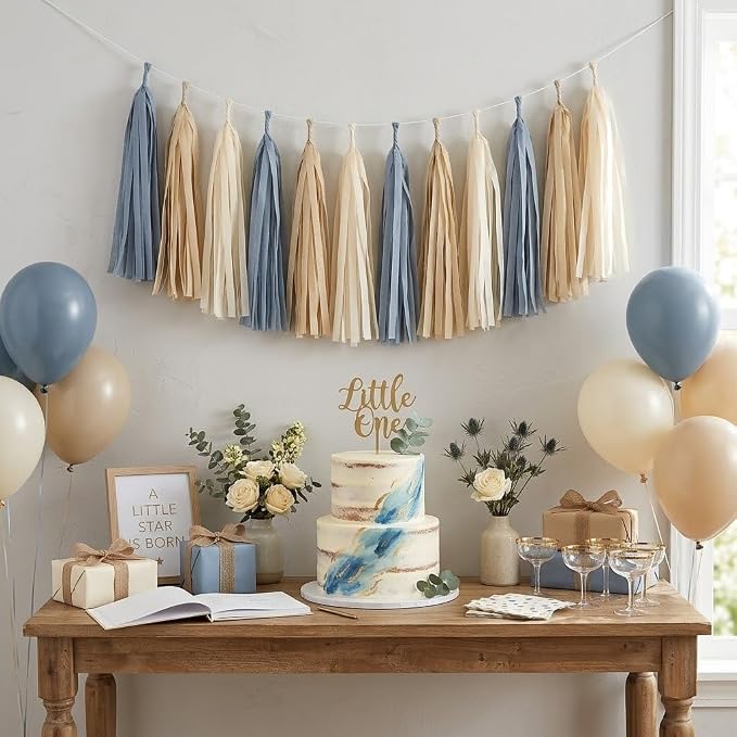 15PCS Dusty Blue Party Tissue Paper Tassel Garland Decor - Image 2