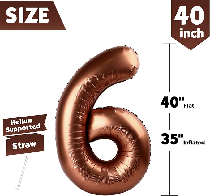 40 Inch Brown Number 6 Balloon Birthday Party Decorations - Image 5