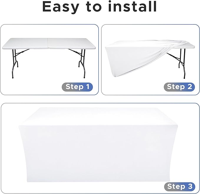 Nasitos White Fitted Table Covers for 5 Foot Tables - 60 x 30 Inch - 4 Pack Stretch Spandex Rectangle Table Clothes, Fabric Tablecloths for Parties, Trade Show, Craft Show, Birthday