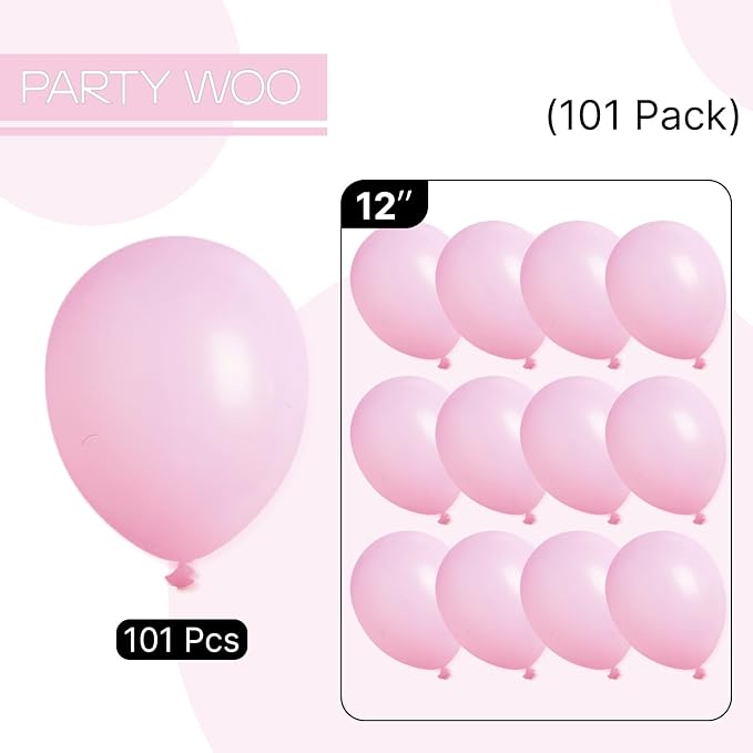PartyWoo Baby Pink Balloons 101pcs Pastel Pale Light Pink Color | Balloons - Image 6