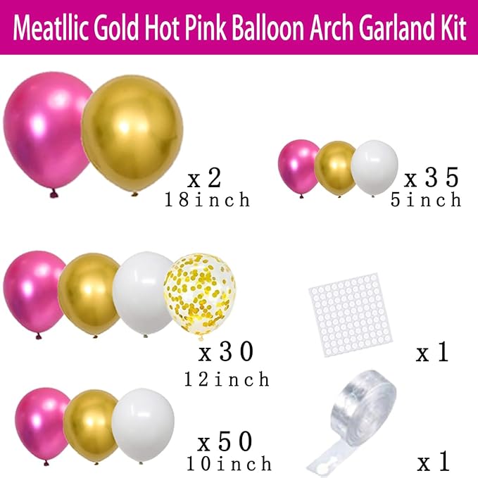 Magenta Hot Pink Gold Balloons Garland Arch - Image 4