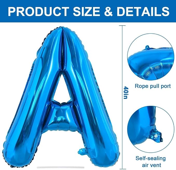 TONIFUL 40 Inch Large Blue Letter A Foil Balloons Alphabet Balloons | Giant - Image 2