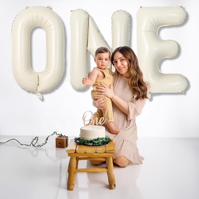 40 Inch Beige One Balloons for 1st Birthday, Cream White Sand One Balloon - Image 4