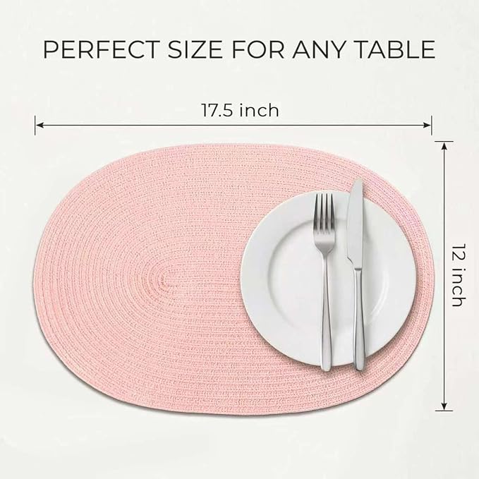 Placemats Set of 6, Woven Oval Braided Dining Table Mats | 12 x 17.5 Inch Size - Image 2
