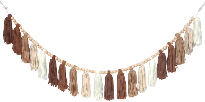 Brown Boho Yarn Wood Bead Tassel Garland Decor Terracotta Rainbow Western by WelcometoTasuwat
