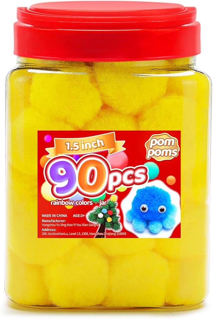 Iooleem Large Yellow Pom Poms, 1.5 inch, Large Size, Pom Poms by IOOLEEM