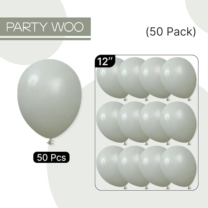 PartyWoo Dusty Green Balloons 50pcs Sage Olive Eucalyptus Green Boho Color | 12 - Image 7