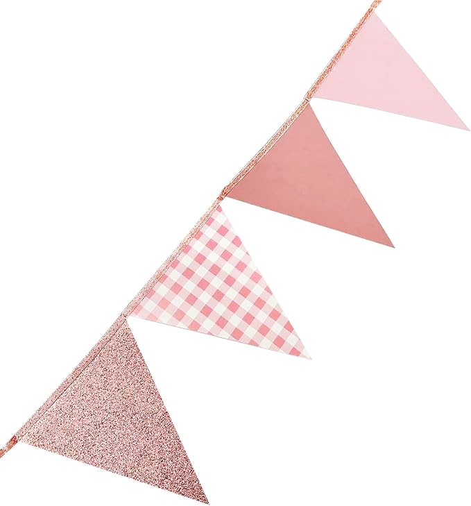Dusty Rose Pink Buffalo Plaid Rose Gold Party Decorations Pennant Banner Flag - Image 6
