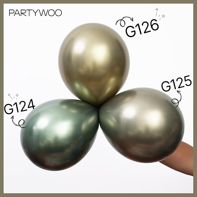 PartyWoo Metallic Green Balloons 50pcs Metallic Sage Olive Green Boho Color | - Image 4