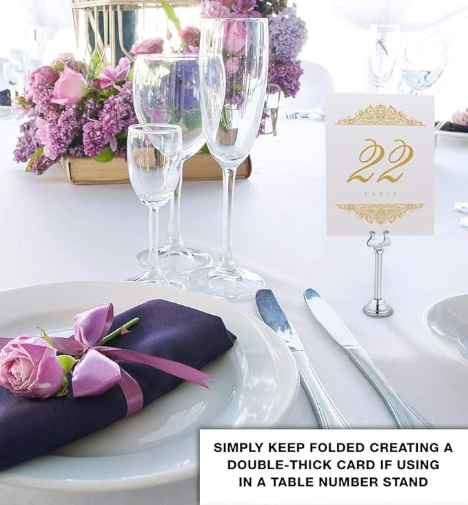 Paisley Wedding Table Numbers (Select Color/Quantity), Champagne, Gold, 1-80, Double Sided, Tent or Use in a Stand, Great for Parties & Restaurants - Made in the USA