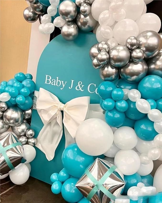 MEBAY Teal Blue Silver White Balloons Garland Arch Kit - Image 4