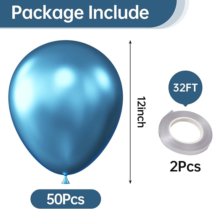 12 Inch Metallic Blue Balloons, Baby Shower, Graduate Party Decorations - Image 2