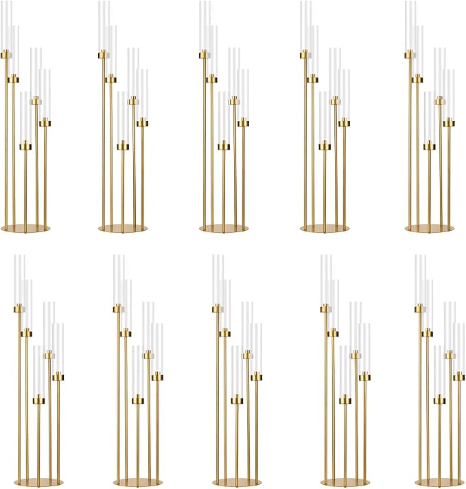 10PCS Gold Floor Candelabra, 5 Arm Candle Holder Tall Floor Candle Holder by WeddingPartyDecoration