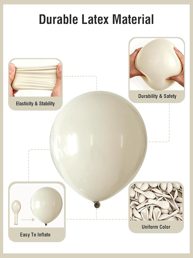 White Balloons 125 Pcs Different Sizes 18 12 10 5 Inch Sand White Neutral Latex - Image 4
