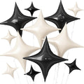 Black White Star Balloons, 26Inch and 10Inch Black Cream White Quadrangle by Adorely