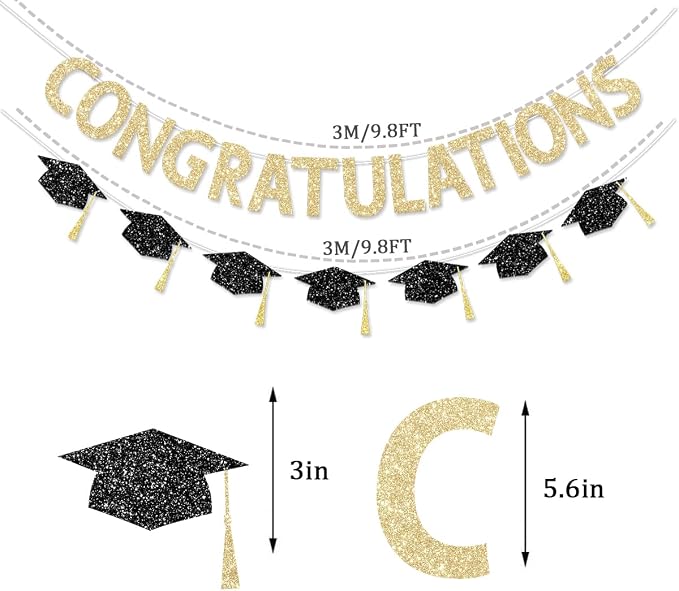 Pre Strung Congratulations Decorations Banner Gold Glitter Congratulation 2026 - Image 3