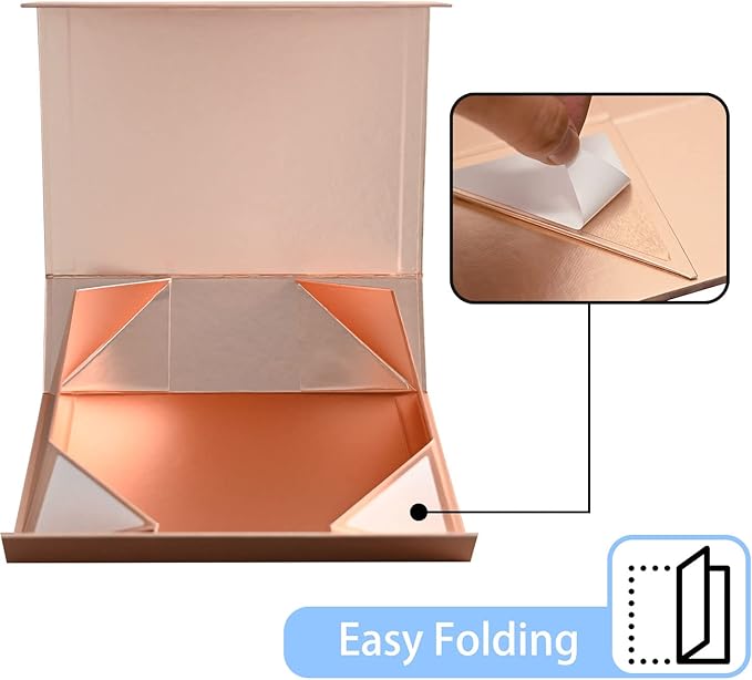 LIFELUM 5 Pack Gift Boxes 13.85 x 8.35 x 4.45 inch Large Gift Boxes with Magnetic Lids Rose Gold Contains Card,Sticker,Ribbon, Shredded Paper Filler for Graduation Weeding Gifts