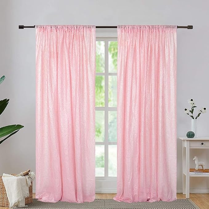 Eternal Beauty Pink Sequin Backdrop Curtains, 2 Panels 2x8FT | 3mm Sparkle - Image 5
