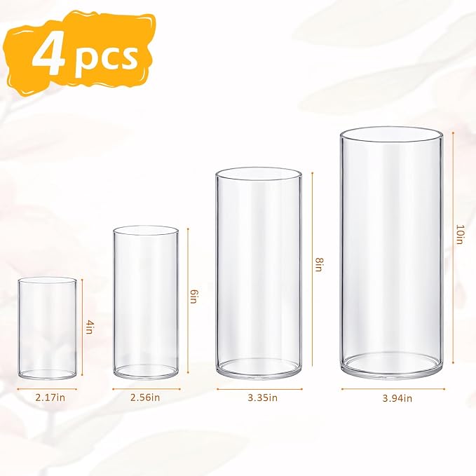 4 Pack Glass Cylinder Vases 4, 10 Inch Tall Clear Flower Vase Hurricane - Image 2