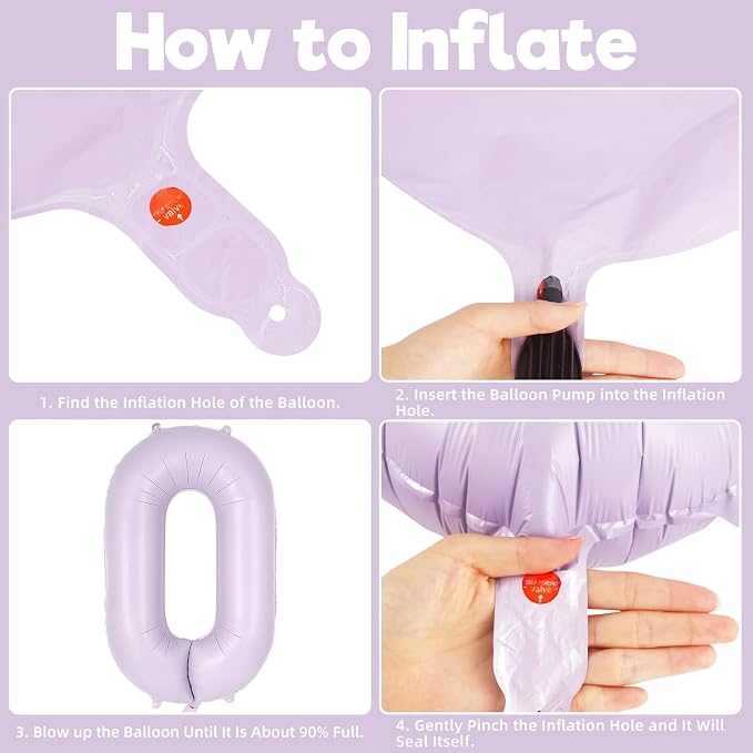 Light Purple Number 0 Balloon, 40 Inch Big Large Foil Helium Number Balloons - Image 7