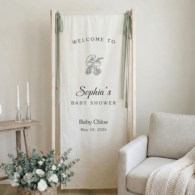 Custom Linen Baby Shower Welcome Banner, Personalized Party Sign Decor - Image 2