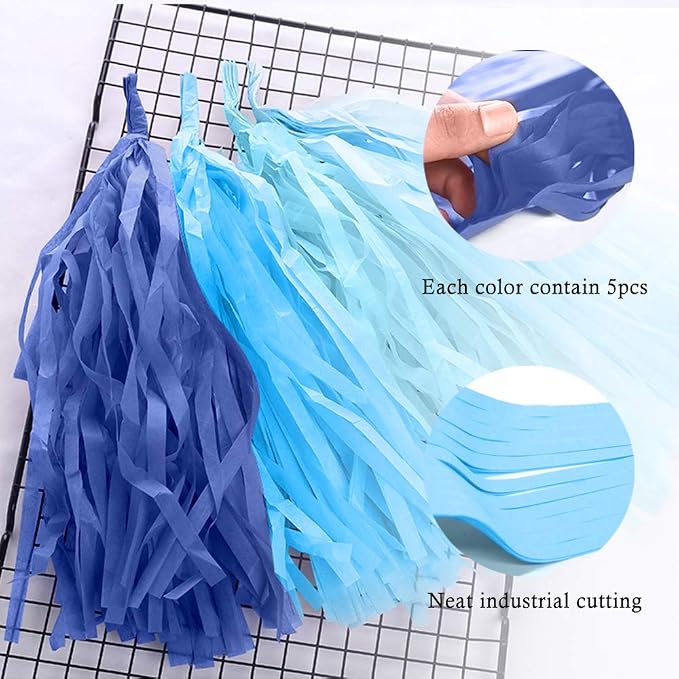 Blue Tissue Paper Tassel DIY Hanging Paper Decorations Party Garland - Image 3