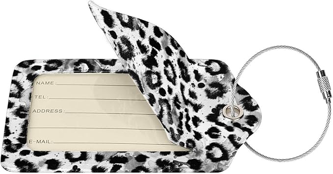 Leopard Print 2 Pcs Luggage Tags, Privacy Cover Id Label with Stainless Steel Loop and Address Card for Suitcases & Travel Bags