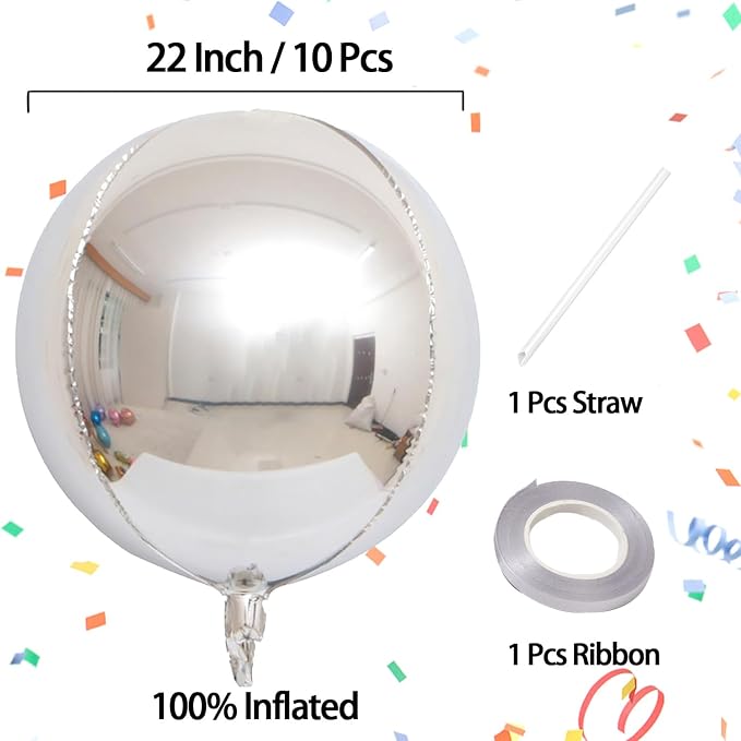 10 Pcs 22 Inch Silver Mylar Balloons, Large 4D Giant Round Foil Balloon Big - Image 4