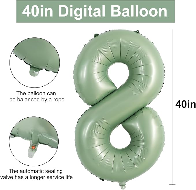 TONIFUL 40 Inch Sage Green Large Number 8 Balloon - Image 2