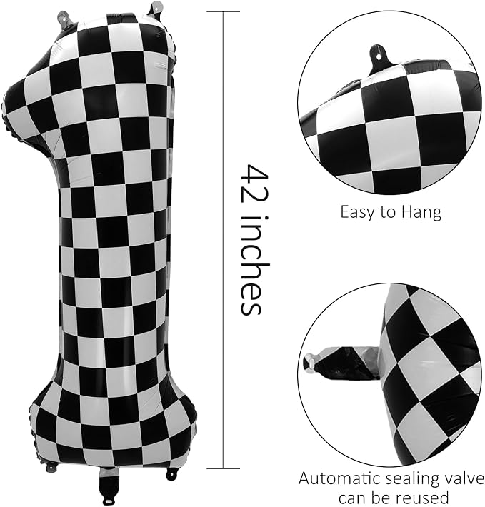 42 Inch Checkered Number Balloon 7, 7th Race Car Flag Birthday Party Supplies - Image 3