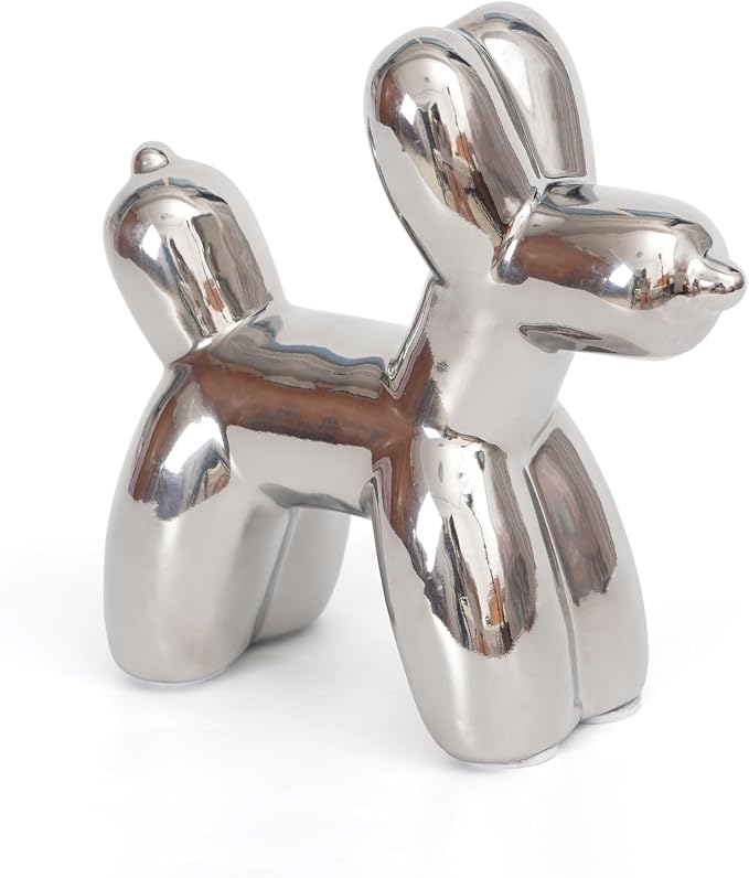 Notakia Large Silver Cute Ceramics Balloon Dog Statue Crafts Living Room by Notakia