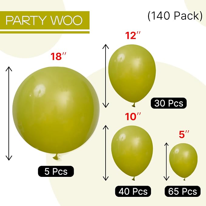 PartyWoo Sage Green Balloons 140pcs Olive Eucalyptus Dusty Green Boho Color | - Image 6