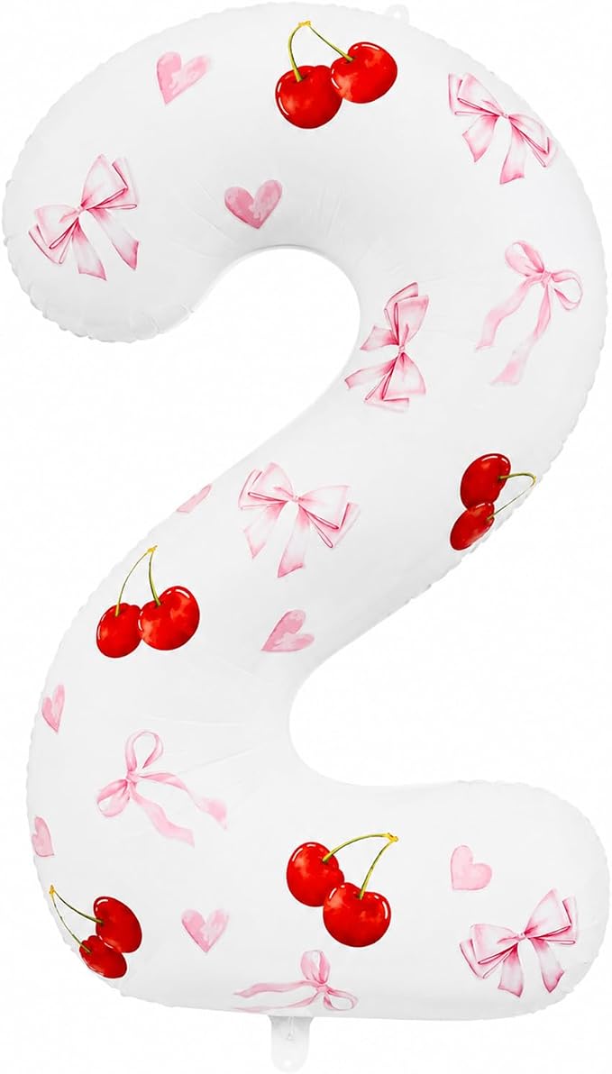 2nd Birthday Cherry Balloon, 40 Inch Number 2 DIY Pink Party Decor | Cherry by Unknown