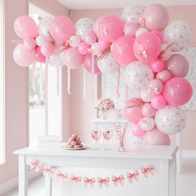 Pink Bow Balloons 12 Inch Pastel Light Baby Pink White Coquette Balloon Bow - Image 3