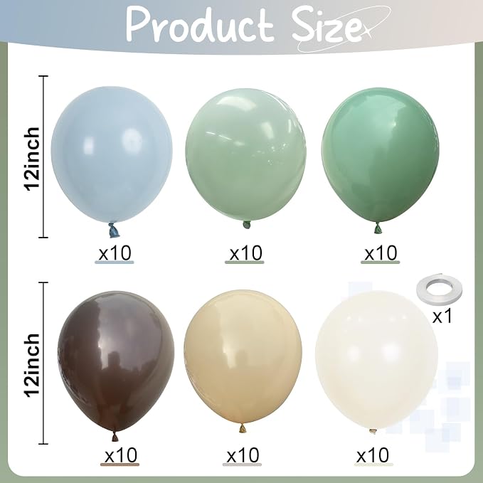 Sage Green Blue Brown Balloons - Image 3