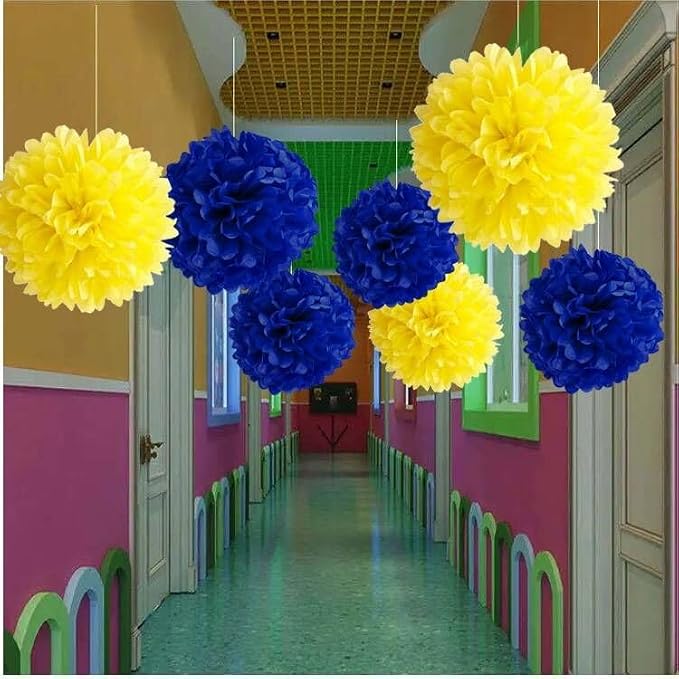 BRZIKWT 12 Pcs Navy Blue Yellow Tissue Paper Pom Poms - Image 2