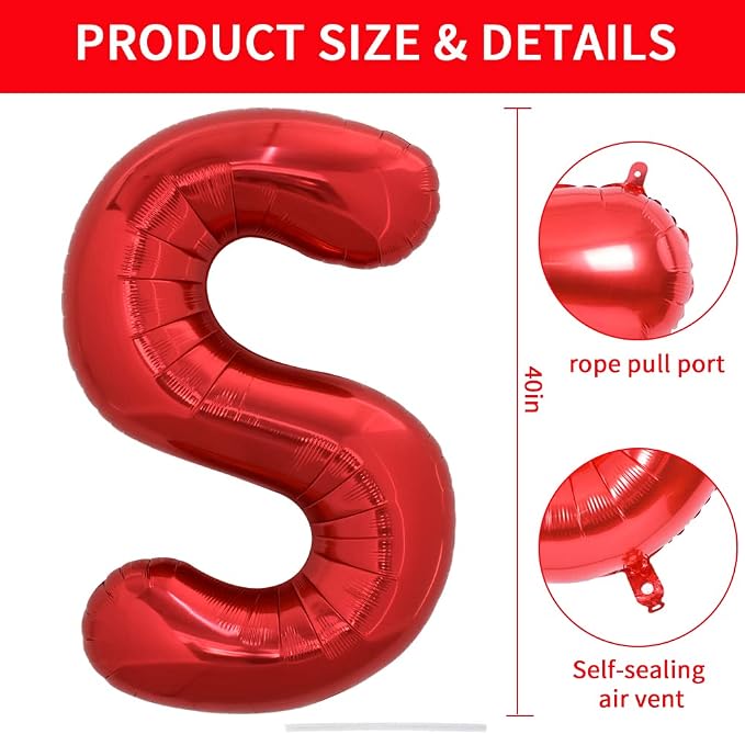 TONIFUL 40 Inch Large Bright Red Letter Balloons A-Z, Giant Jumbo Helium Foil - Image 2