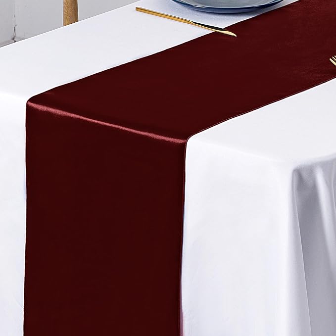 SiinvdaBZX 4 Pcs Burgundy Satin Table Runner 12 x 108 inches Long | Bright - Image 5
