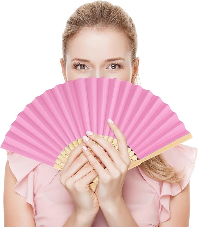 FEPITO 20 Pieces Handheld Pink Paper Fan | Paper Folding Fans - Image 5