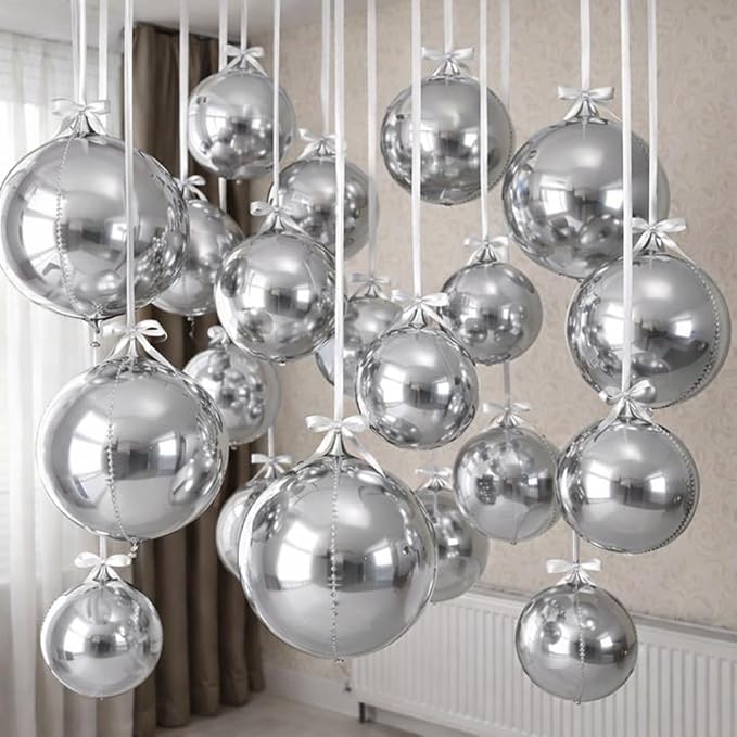 HILAVO 12PCS Silver Foil Balloons, 22in 15in 10in Different Sizes 4D Round Foil by HILAVO