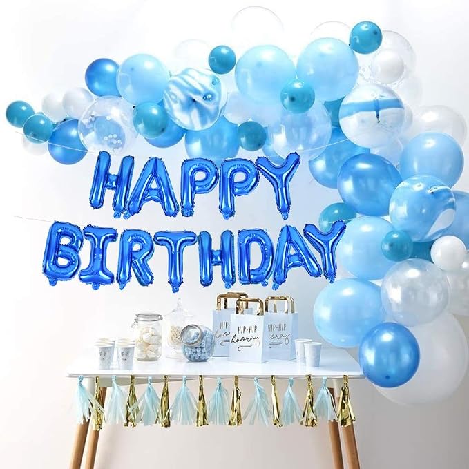 TONIFUL 16 Inch Blue Happy Birthday Balloons Banner Decorations - Image 3
