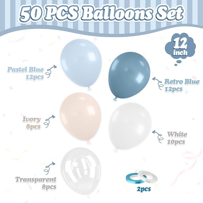 FunHot Dusty Blue Balloons, 12 Inch Ivory Transparent Helium Balloons - Image 2