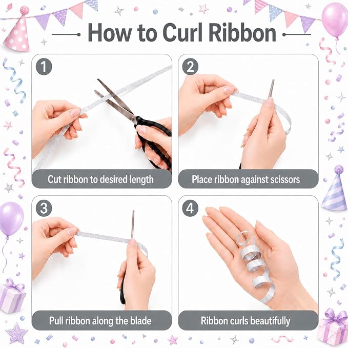 BEISHIDA 2 Rolls White and Black Glitter Ribbon Curling Crimped, Glitter Ribbon - Image 4