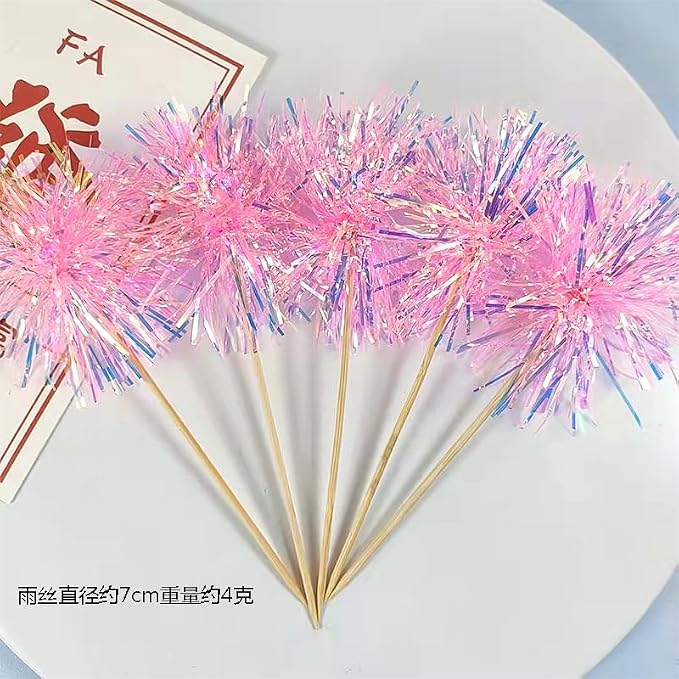 Gyufise 30Pcs Foil Firework Cupcake Toppers Sparkle Tinsel Cake Toppers Tinsel - Image 8