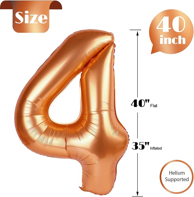 Orange Number 4 Balloon 40 Inch, 4th Birthday Party Decorations Men Women | - Image 5