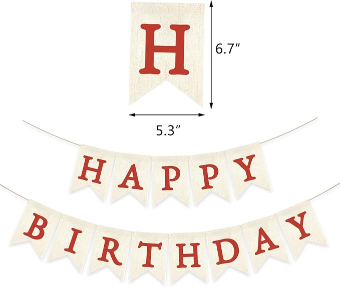 Red Happy Birthday Banner Pre-strung Burlap Bunting Party Backdrop Sign - Image 2